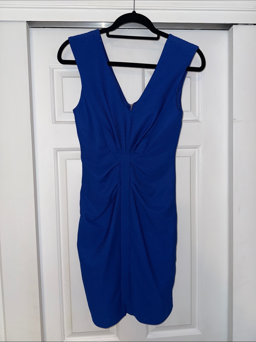Women's Royal Blue V-Neck Ruched Sheath Dress